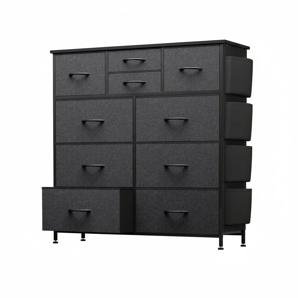 Dresser shown in the 10 Drawers(Side Pockets) - Gray option