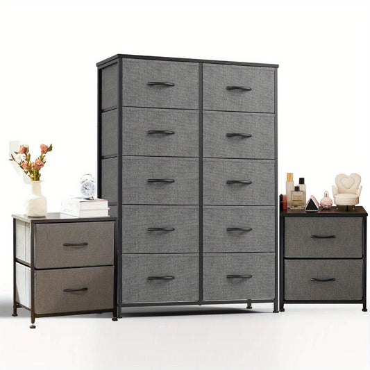 Dresser, 10 Drawer & 2-Drawer Nightstand Set - Modular Bedroom Storage Cabinet with Wooden shown in the main product view
