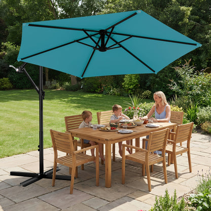 Cantilever Patio Umbrella shown in the Lake Blue option