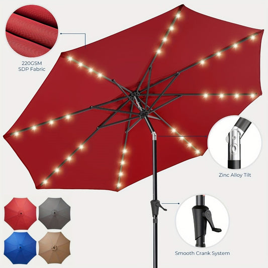 Patio Umbrella, 10ft Solar with 32 LED Lights, UPF50+ UV Protection, Heavy-Duty 8-Rib shown in the main product view