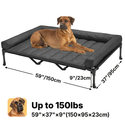 Elevated Dog Bed with Cooling Mesh & Removable Bolster Pillow Top Mat – Raised Dog Cot Bed, No-Slip Feet, Breathable Dog Sofa Bed for Indoor & Outdoor Use