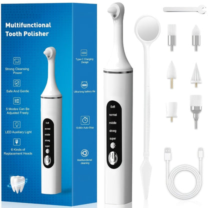 Tooth Polisher Rechargeable – 6 Brush Heads & 5-Speed Settings, Electric Teeth Polishing Tool for Plaque Removal, Stain Removal & Teeth Whitening, Professional-Level Dental Care at Home