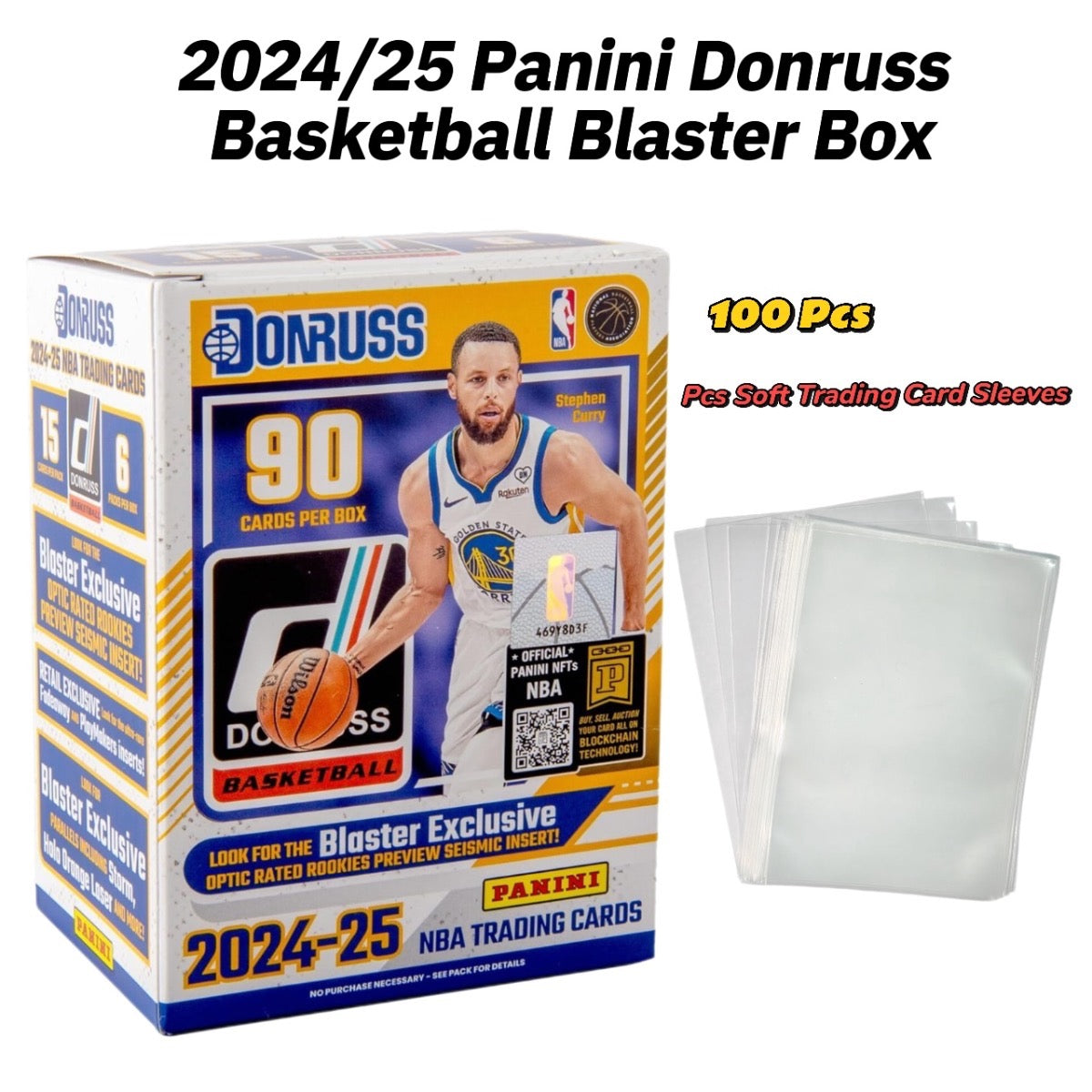NBA Blaster Box 2024-25 Panini Donruss Basketball – Factory Sealed 6 Packs 90 Cards, Holo Laser Rookies & Inserts, Collector Gift for NBA Fans + 25ct Toploaders
