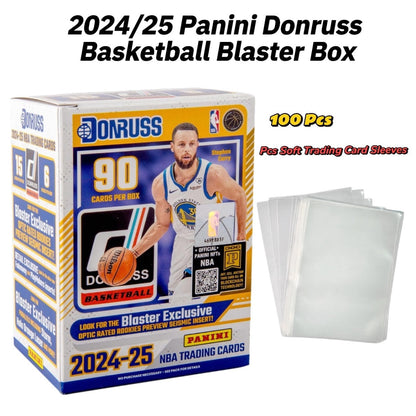 NBA Blaster Box 2024-25 Panini Donruss Basketball – Factory Sealed 6 Packs 90 Cards, Holo Laser Rookies & Inserts, Collector Gift for NBA Fans + 25ct Toploaders