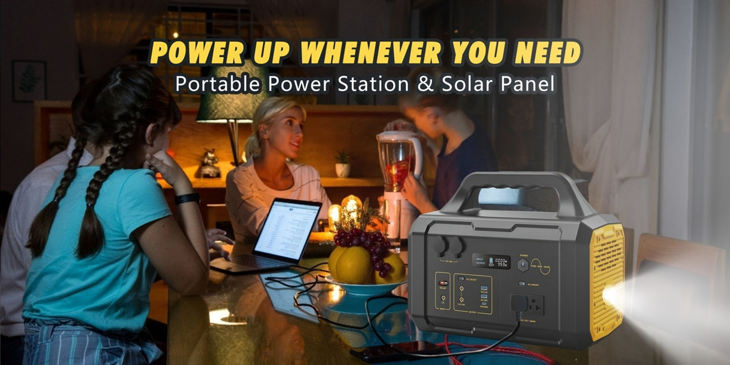 Portable Power Station 1075Wh/294Wh – 1000W/300W Solar Generator, Lithium Battery, 120V AC Outlet, for RV, Camping, Hiking, Fishing & Emergency Backup