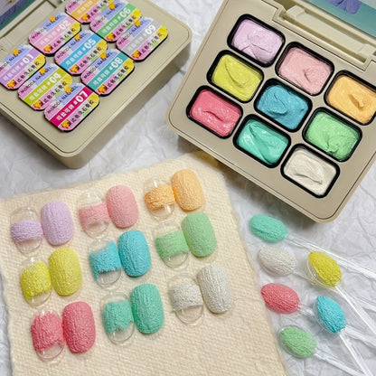 Plaster Gel Nail Art Set 9 Colors No-Wipe 3D Gypsum Gel Polish - High Saturation Macaron Salty Sweet Palette for Sculpting Textured Dimensional Nail Designs Salon & Home DIY UV LED