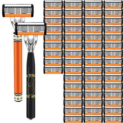 Double Edge Safety Razor Set for Men with 2 Handles & Stainless Steel Replacement Blades — Barber-Quality Close Shave Manual Shaving Kit, Reusable Eco-Friendly Razor, 24/36/54/72 Blade Options