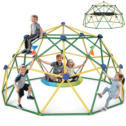 10FT Kids Climbing Dome with Hammock Swing Disc Swing Backyard Jungle Gym Steel Frame Outdoor Play Equipment 1000 LBS Capacity Gift for Boys Girls Ages 3-10