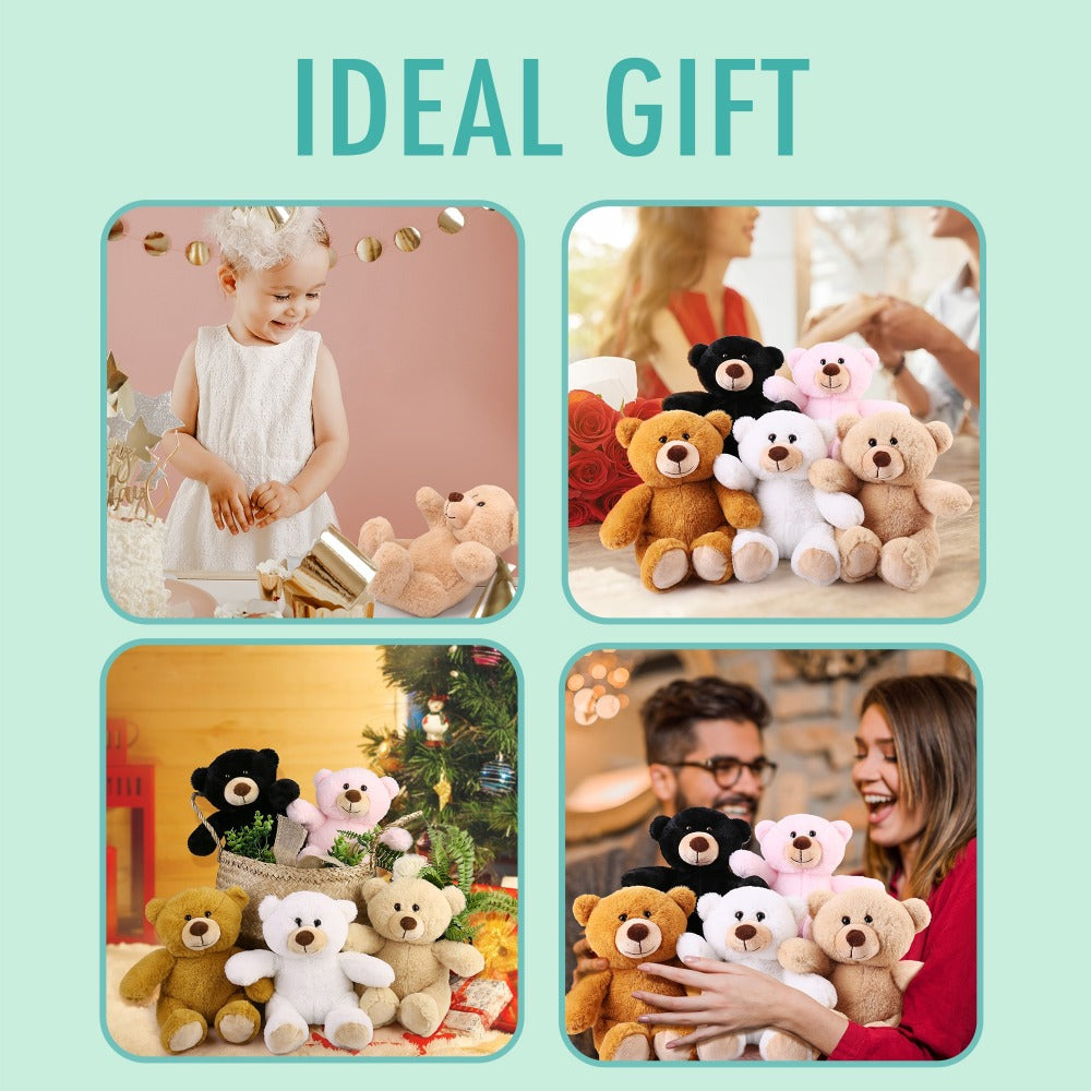 Teddy Bear Bulk Set 5 Pack 8 Inch Small Brown Soft Plush Stuffed Animals with Safe Lock-Washer Eyes Baby Shower Party Favor Decoration Gift for Kids Girls Boys Christmas Valentine