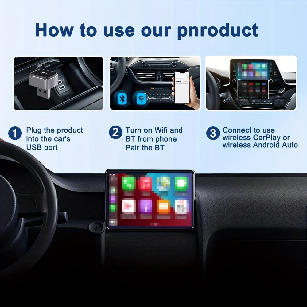 Wireless CarPlay & Android Auto Adapter Aluminum Alloy USB Dongle Voice Control Google Assistant Plug-and-Play for Vehicles with Factory Wired CarPlay or Android Auto, Portable Compact M32