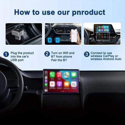 Wireless CarPlay & Android Auto Adapter Aluminum Alloy USB Dongle Voice Control Google Assistant Plug-and-Play for Vehicles with Factory Wired CarPlay or Android Auto, Portable Compact M32