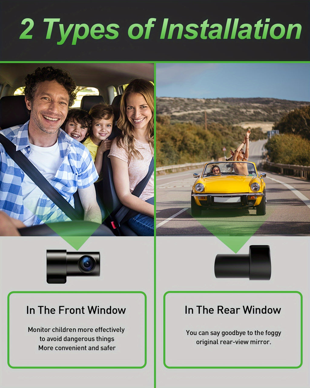 4K Dashboard Camera for Vehicles with WIFI, Video Recording Capabilities, Rear View Camera, Night Vision, And Parking Monitoring (Includes 64GB Memory Card)