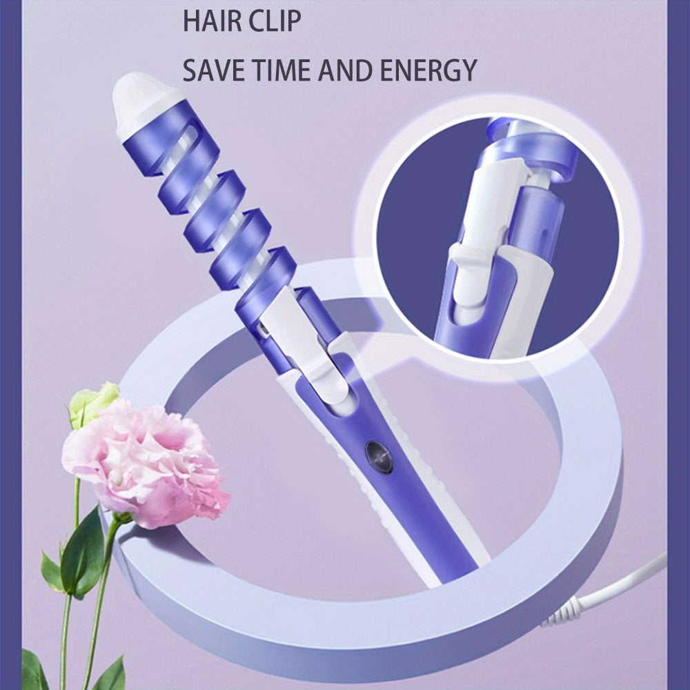 Automatic Spiral Curling Iron 360° Electric Hair Curler - Auto Rotating Curl Wand, Lightweight & Portable, Easy to Use, Includes 2 Clips & 1 Comb, Gift for Women, Pink, Purple, Blue