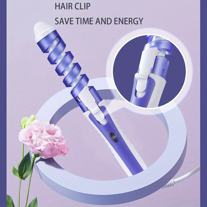 Automatic Spiral Curling Iron 360° Electric Hair Curler - Auto Rotating Curl Wand, Lightweight & Portable, Easy to Use, Includes 2 Clips & 1 Comb, Gift for Women, Pink, Purple, Blue