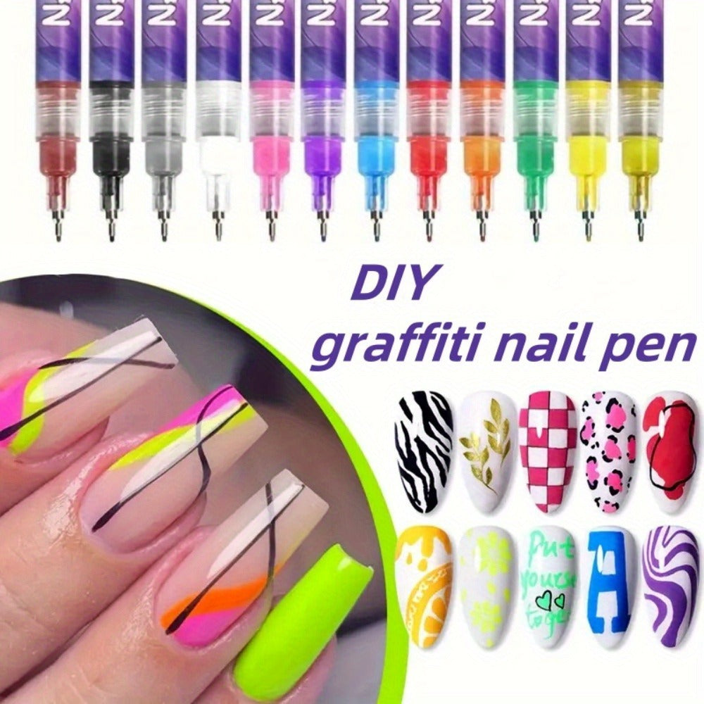 Acrylic Nail Doodle Pen Set 12 Colors - Quick-Dry Precision 3D Dot & Stitching Nail Art Pens, Long-Lasting Detail Drawing Tools for Home & Salon, Beginner & Professional Nail Art Gift