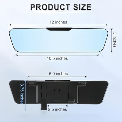 Anti-Glare Rearview Mirror 12" Wide Angle Panoramic – Universal Clip-On Convex Mirror for Car, SUV & Truck, Blind Spot Elimination | White & Blue