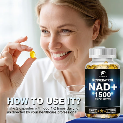 NAD+ Supplement Capsules with Resveratrol – Cellular Energy, Anti-Aging & Daily Vitality Support for Women & Men, 120 Capsules 60-Day Supply by FULIMIKS