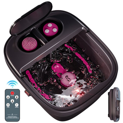 Collapsible Foot Spa Bath with Heat Bubble Massager & Remote Temperature Control - 3 Pedicure Attachments Foldable Foot Soak Tub with Handle for Home Relaxation Pedicure, Gift for Women, Rose Red