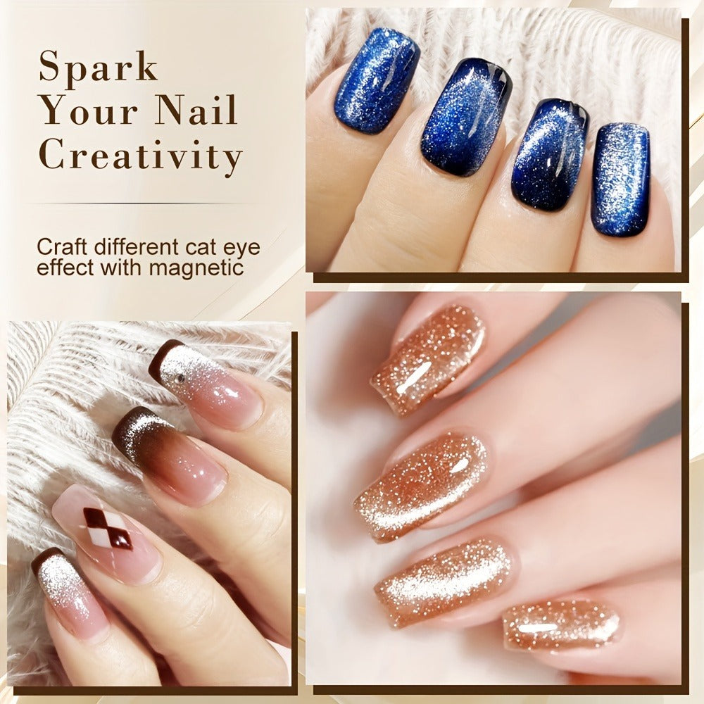 Cat Eye Gel Polish 8ml Holographic Chameleon Flash — Magnetic Sand 3D Color-Shifting Semi-Permanent UV LED Gel Varnish for Salon & Home DIY Nail Art, Gift for Women