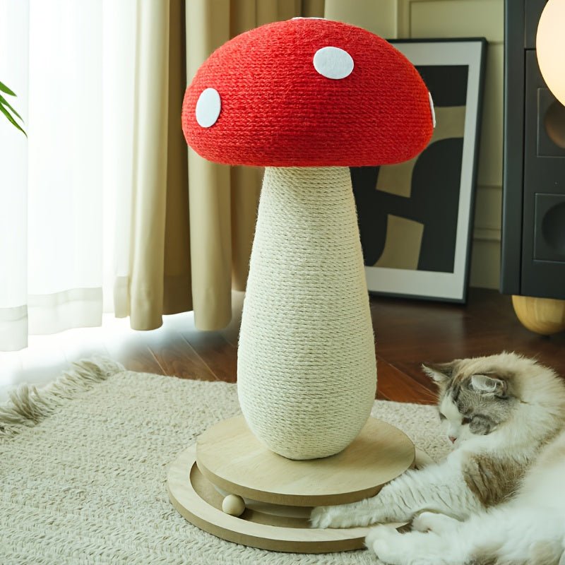 Cat Scratching Post Mushroom Sisal Board with Spinning Ball Track Interactive Toy for Cats and Kittens Stable Non-Slip Base Large