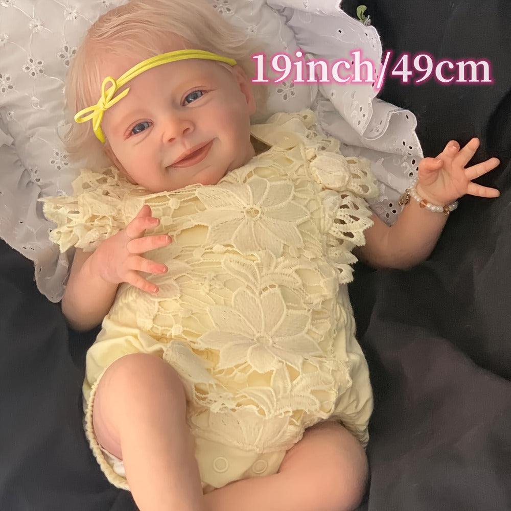 Blonde Hair Reborn Baby Doll 19 Inch Soft Vinyl Body Hand-Rooted Hair Lifelike Newborn Boy Sebastian with Pacifier Bottle Birth Certificate – Realistic Baby Doll Gift for Kids Ages 3-6 Birthday Christmas