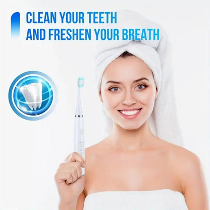Electric Teeth Cleaner Kit USB Rechargeable – 5 Cleaning Modes Dental Scaler Plaque Tartar Remover Gum Health Tool for Adults Family Holiday Gift Set Black White Green