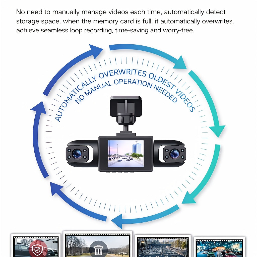 4-Camera 1080P Dash Cam, 360° Recording, 3.6" Clear IPS Screen, Night Vision/WDR, Parking Detection, Easy Mount