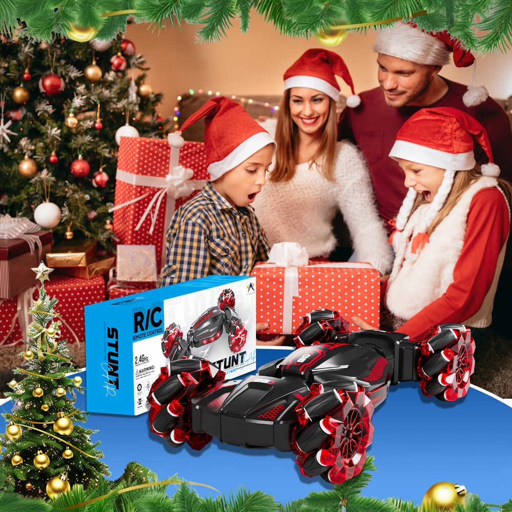 RC Stunt Car 1:24 Scale 8WD Dual Remote Control for Kids Boys Girls – 2.4GHz 28KM/H Crash-Resistant Race Car All-Terrain Tires LED Lights Two Player Birthday Christmas Holiday Gift Red Blue