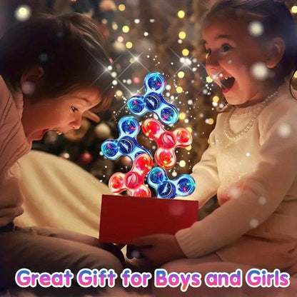 LED Spinning Top Fidget Toy 12 Pack Glow in the Dark Crystal Gyroscope with Vibrant Lights 4-Gear Colorful Spin Top for Kids Boys Girls Party Favors Birthday Christmas Gift