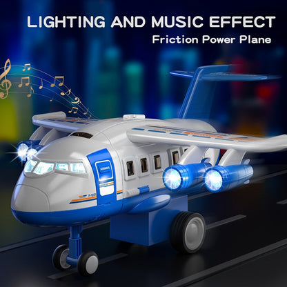Kids Airplane Toy with LED Lights & Music – Inertia Friction Powered Passenger Plane Diecast Aircraft for Toddlers Boys Girls Ages 3-8 Educational Vehicle Toy Birthday Christmas Gift