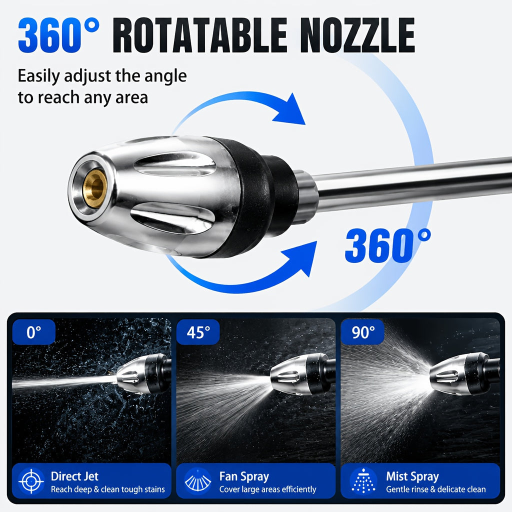 High-Pressure Car Wash Gun with Extended Spray Rod, Durable Hose Nozzle, Adjustable Spray And Leak-Proof Design, Suitable for Washing Trucks/Suvs/Rvs And Cleaning Driveways, Decks, And Gardens, Without Battery