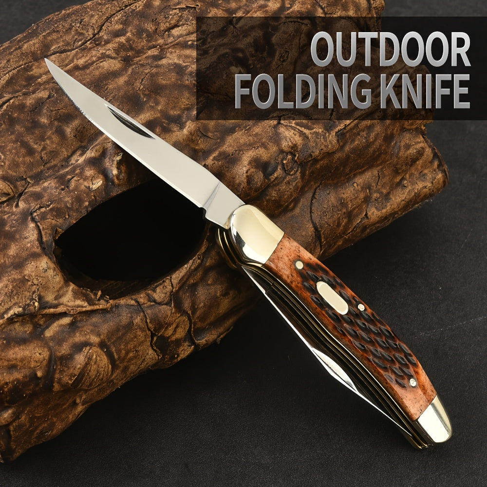 Folding Pocket Knife Handcrafted Multi-Tool with White Copper Finish, Wood Grain & Cow Bone Handle – Portable EDC Blade for Camping, Hunting & Everyday Carry, Best Gift for Men