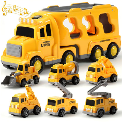 7-in-1 Kids Car Toy Set 7pcs with Playmat – Large Vehicle + 6 Mini Cars Ambulance Police Fire Truck Engineering – Birthday Halloween Christmas Gift for Boys Girls