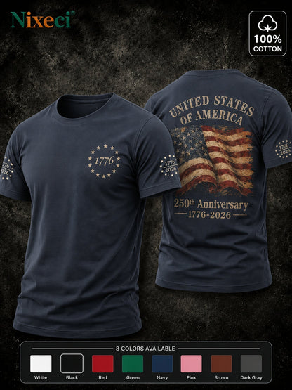 Men's Patriotic T-Shirt - Crew Neck Short Sleeve Weekend Style