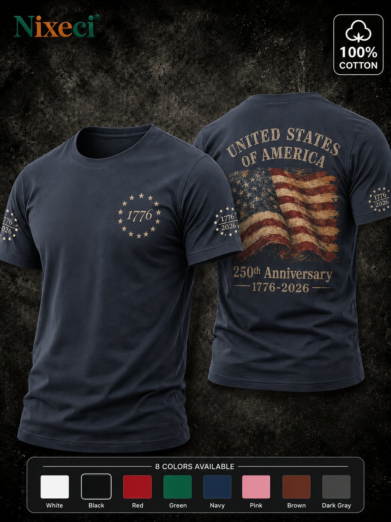 Men's Patriotic T-Shirt - Crew Neck Short Sleeve Weekend Style