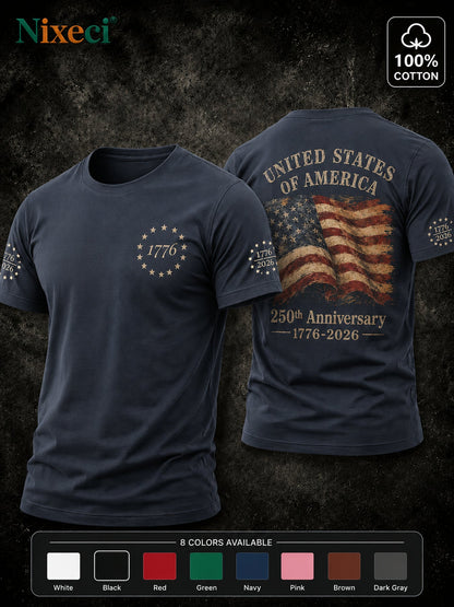 Men's Patriotic T-Shirt - Crew Neck Short Sleeve Weekend Style