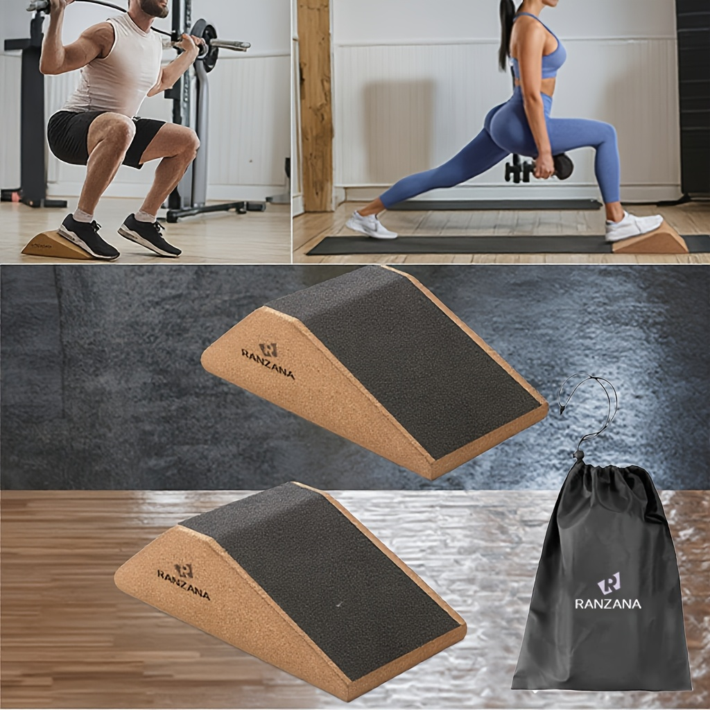 Cork Squat Wedge Blocks 2-Pack – Anti-Slip Pads, 1400 lbs Capacity, Calf Raiser & Yoga Ramp for Weightlifting, Squats & Stretch Training with Portable Bag