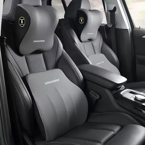 High-end Comfortable Car Accessories, Ergonomic Car Seat Neck And Waist Support Pillows Set, Comfortable Driving Memory Foam Neck Pillow And Waist Support Set, Suitable for Car Seats, Halloween And Christmas Gifts
