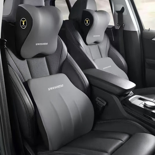 High-end Comfortable Car Accessories, Ergonomic Car Seat Neck And Waist Support Pillows Set, Comfortable Driving Memory Foam Neck Pillow And Waist Support Set, Suitable for Car Seats, Halloween And Christmas Gifts