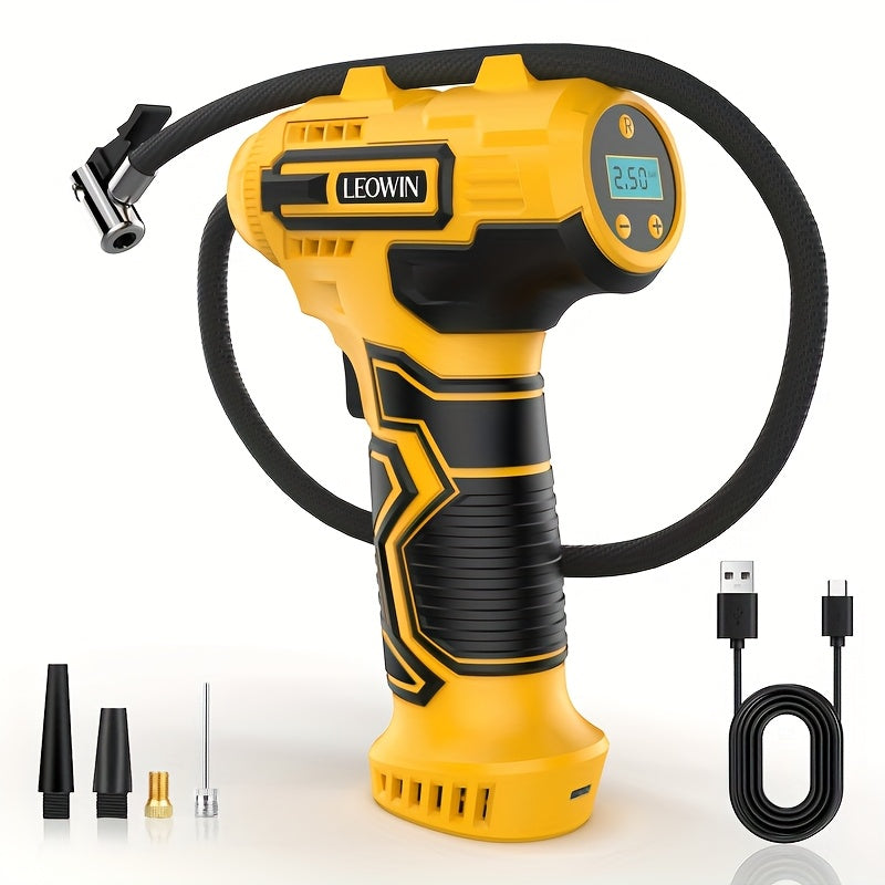 Portable Tire Inflator Air Compressor 150 PSI Cordless with Auto-Shutoff Digital Pressure Gauge LED Light Wireless USB Charging for Car Motorcycle Bike Ball