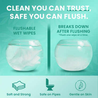 Flushable Wet Wipes Adult XL Unscented No Alcohol Septic Safe Toilet Wipes Portable Family Size for Bathroom Outdoor Camping Travel Hygiene 150 or 300 Wipes 3 or 6 Pack