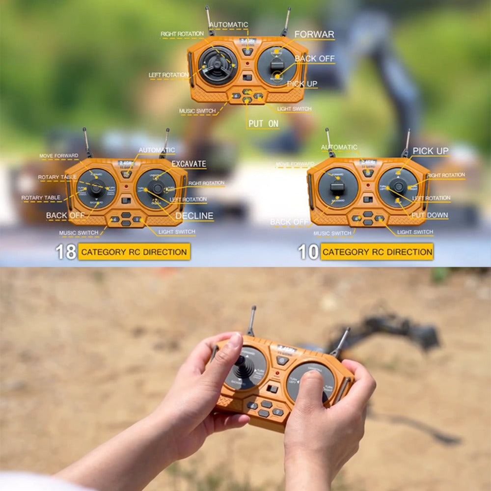RC Construction Vehicle Toy Set 2.4GHz Remote Control Excavator Bulldozer Dump Truck Loader with Alloy Head LED Lights & Sounds – Engineering Toy for Boys Girls Kids Ages 6+ Birthday Christmas Gift
