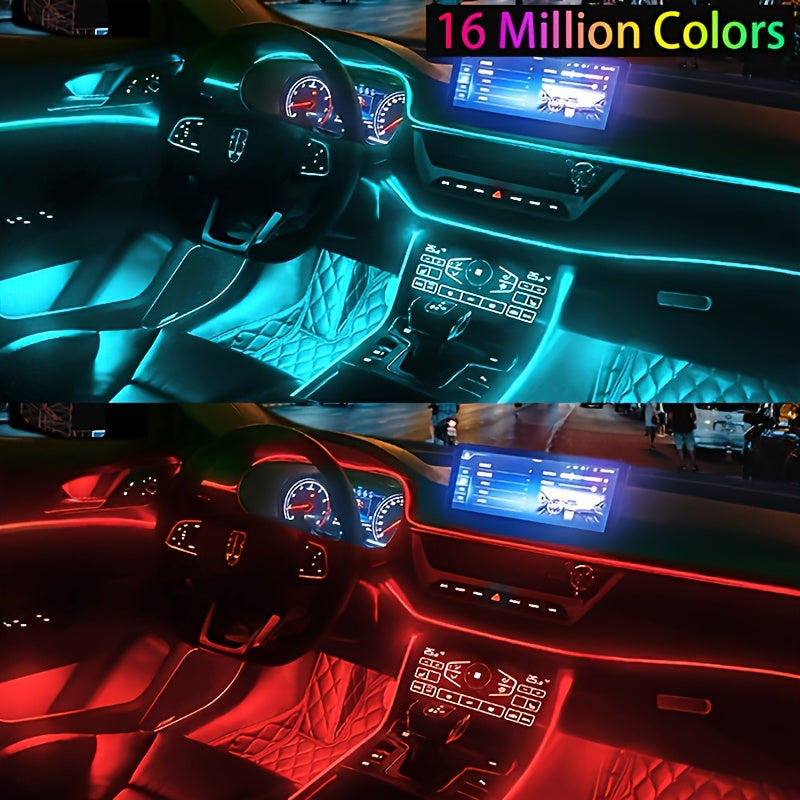 315-Inch 6-In-1 RGB Multi-Color Automotive LED Built-In Light Strip, Lighting Kit, Remote Control And APP Control, Automotive On-Board Plug-In LED Light Strip with Music Synchronization Mode, Battery-Free