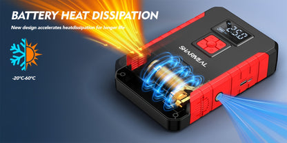 Portable Jump Starter with Air Compressor – 15000A-19000A Peak 350PSI 12V 17-in-1 Car Battery Jump Starter, Digital Display, LED Light & Smart Clamp for Cars Trucks SUVs