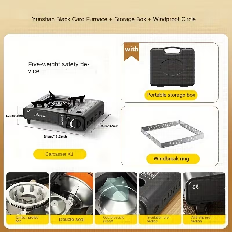 Portable Butane Stove – Cassette Camp Burner with Piezoelectric Ignition & Safety Lock for Camping Hiking BBQ Korean Cooking Outdoor