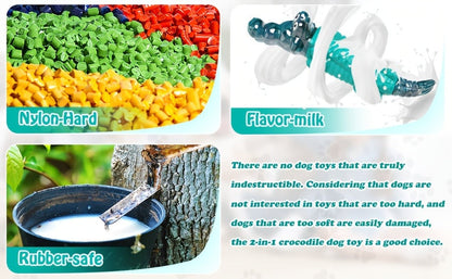 Indestructible Dog Chew Toy for Large & Medium Dogs - Tough Rubber Crocodile Chew Toy with Milk Flavor & Dental Ridges, Durable Dog Toys for Aggressive Chewers 20-100 lbs, Reduces Anxiety & Boredom