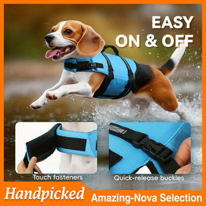 Dog Life Jacket Ripstop Swim Vest with Handle – Buoyancy Flotation Dog Life Vest for Swimming, Boating & Water Safety, Sizes XS to XL, 6 Bright Colors for Small Medium Large Dogs