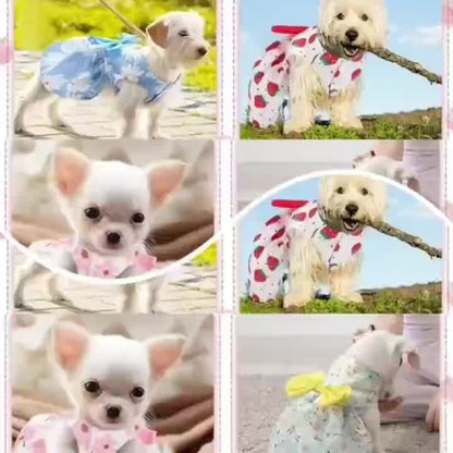 Dog Dress Floral Princess Bow - Cute Puppy Summer Dress for Small Dogs & Cats, Pink & Red Pet Dog Skirt with Bow Decoration, Summer Costume for Yorkshire Chihuahua Small Pets XS to XXL