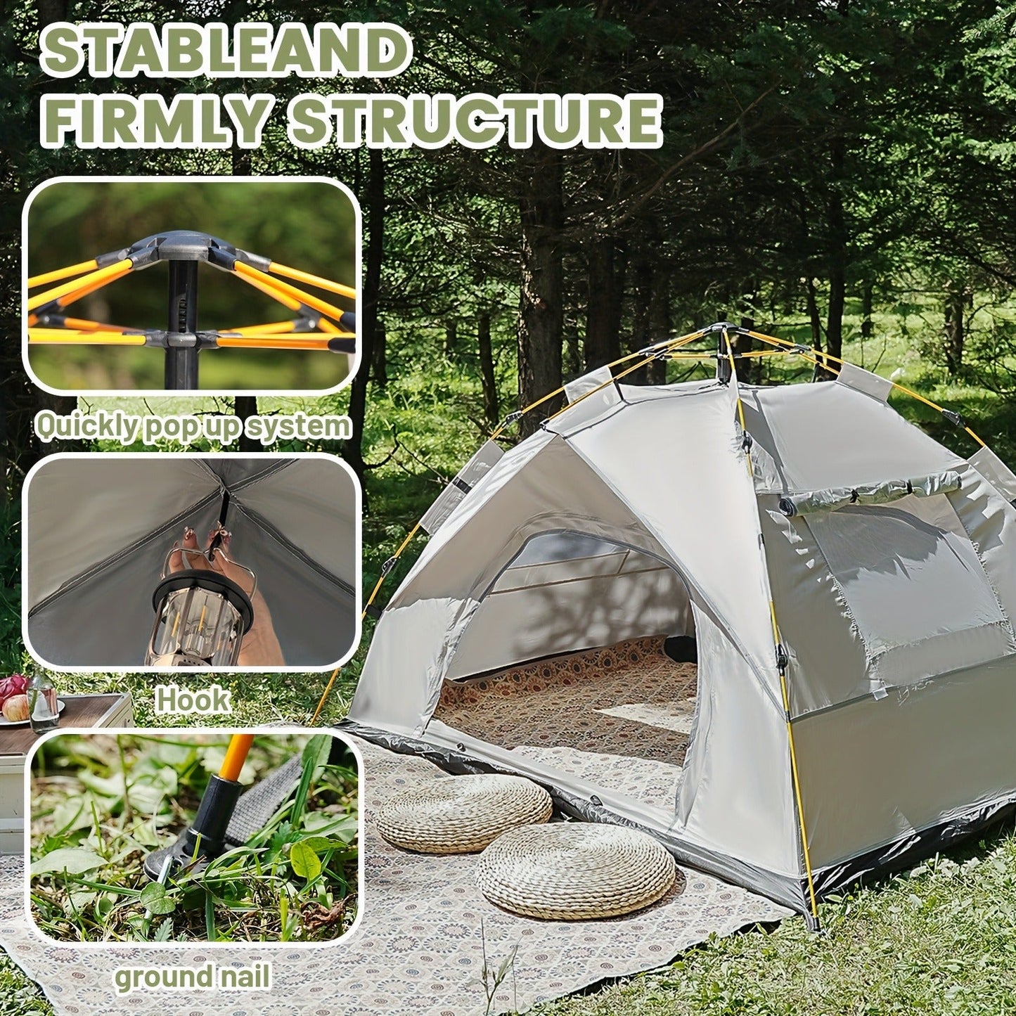 Pop Up Camping Tent Instant Setup – Automatic Windproof Lightweight Tent with Dual Doors & Mesh Windows, All-Season Waterproof Design for 1-3 & 3-4 Person, Ideal for Camping, Hiking & Travel