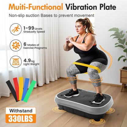 Vibration Plate Exercise Machine 120 Speed Levels – 5 Resistance Bands, LCD Display, Remote Control, 3 Workout Programs – Full Body Shaker for Weight Loss & Fat Burning, Women & Men